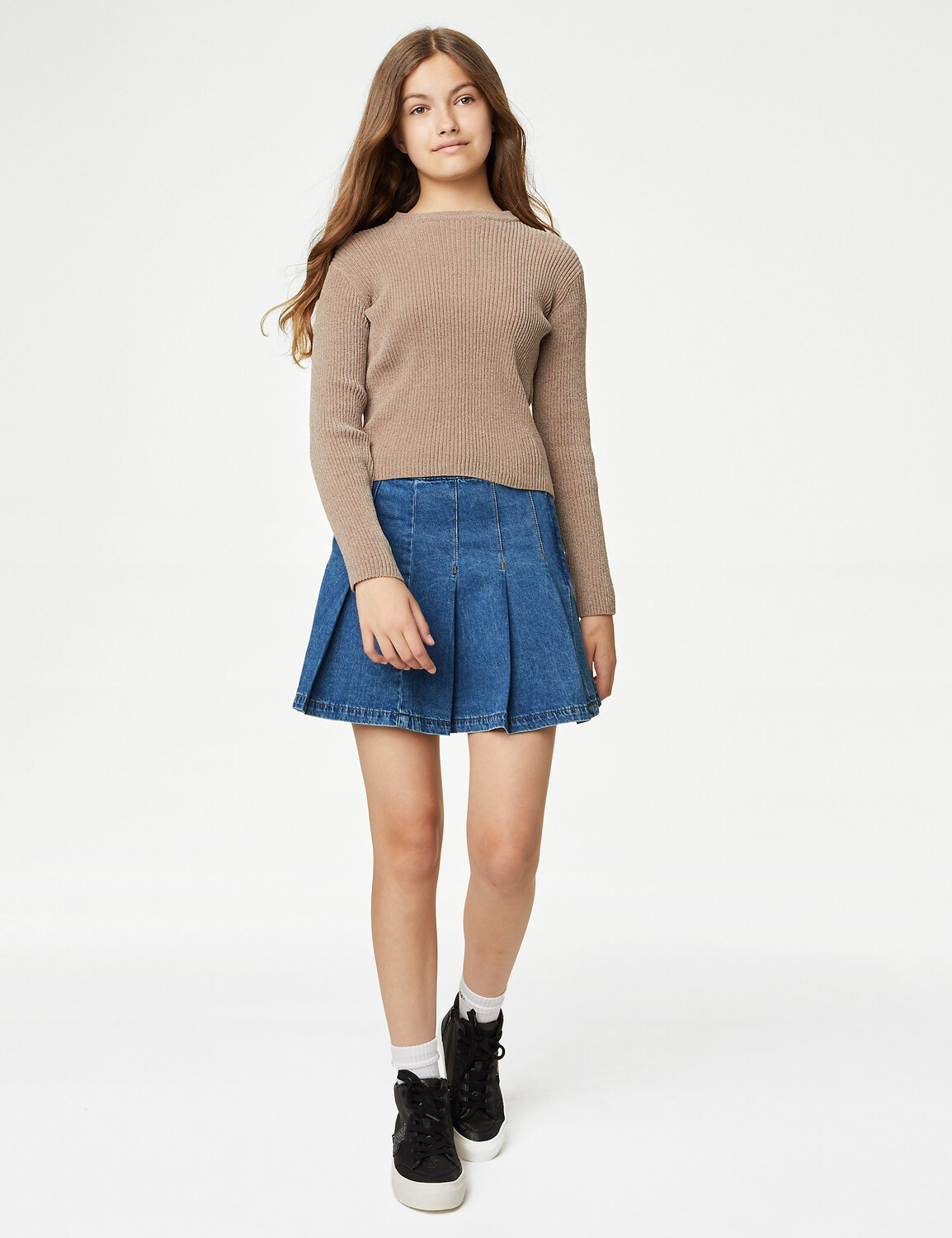 

Джинсовая плиссированная юбка (6–16 лет) Marks & Spencer, деним
