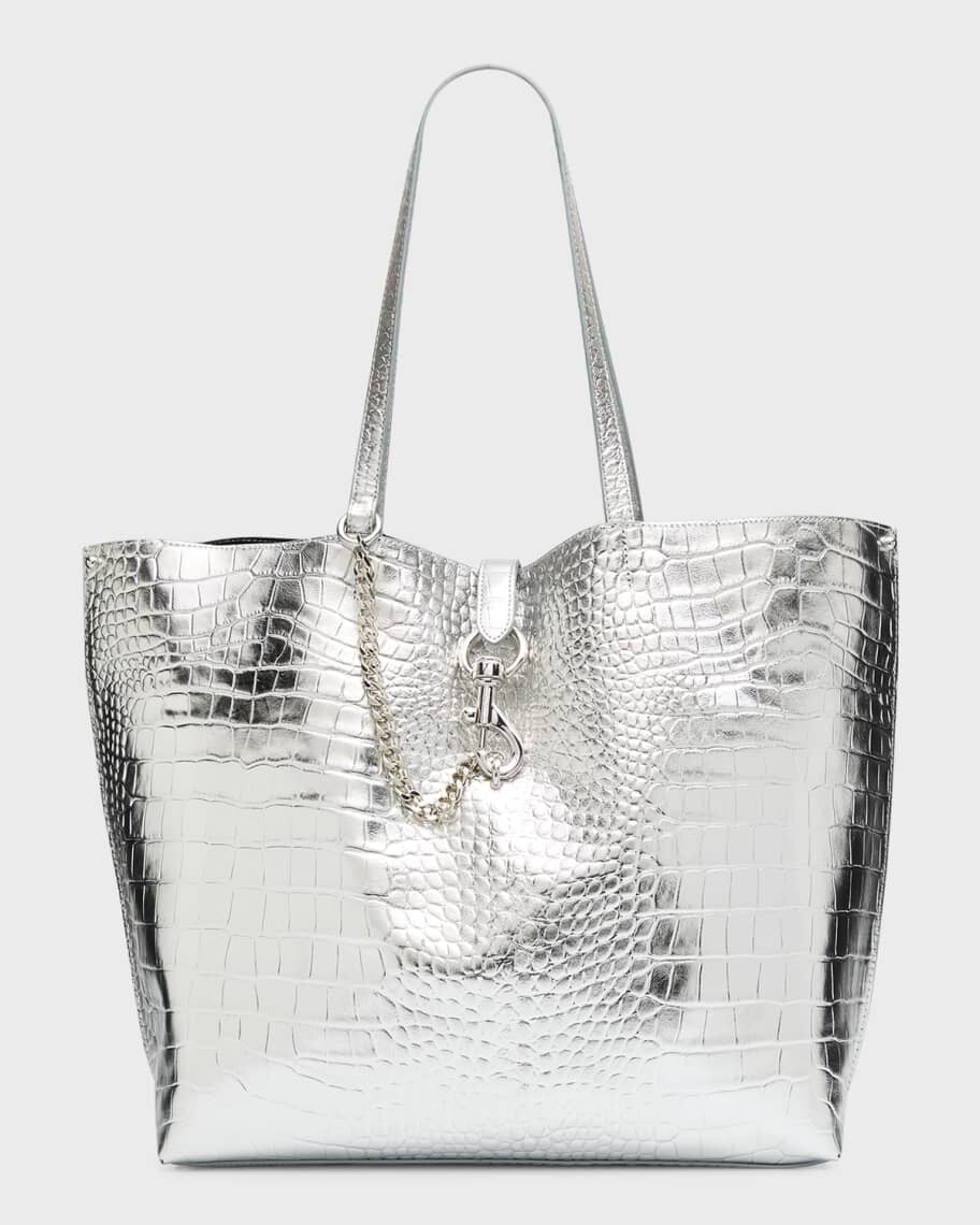 

Большая металлическая большая сумка Megan с тиснением под крокодила Rebecca Minkoff