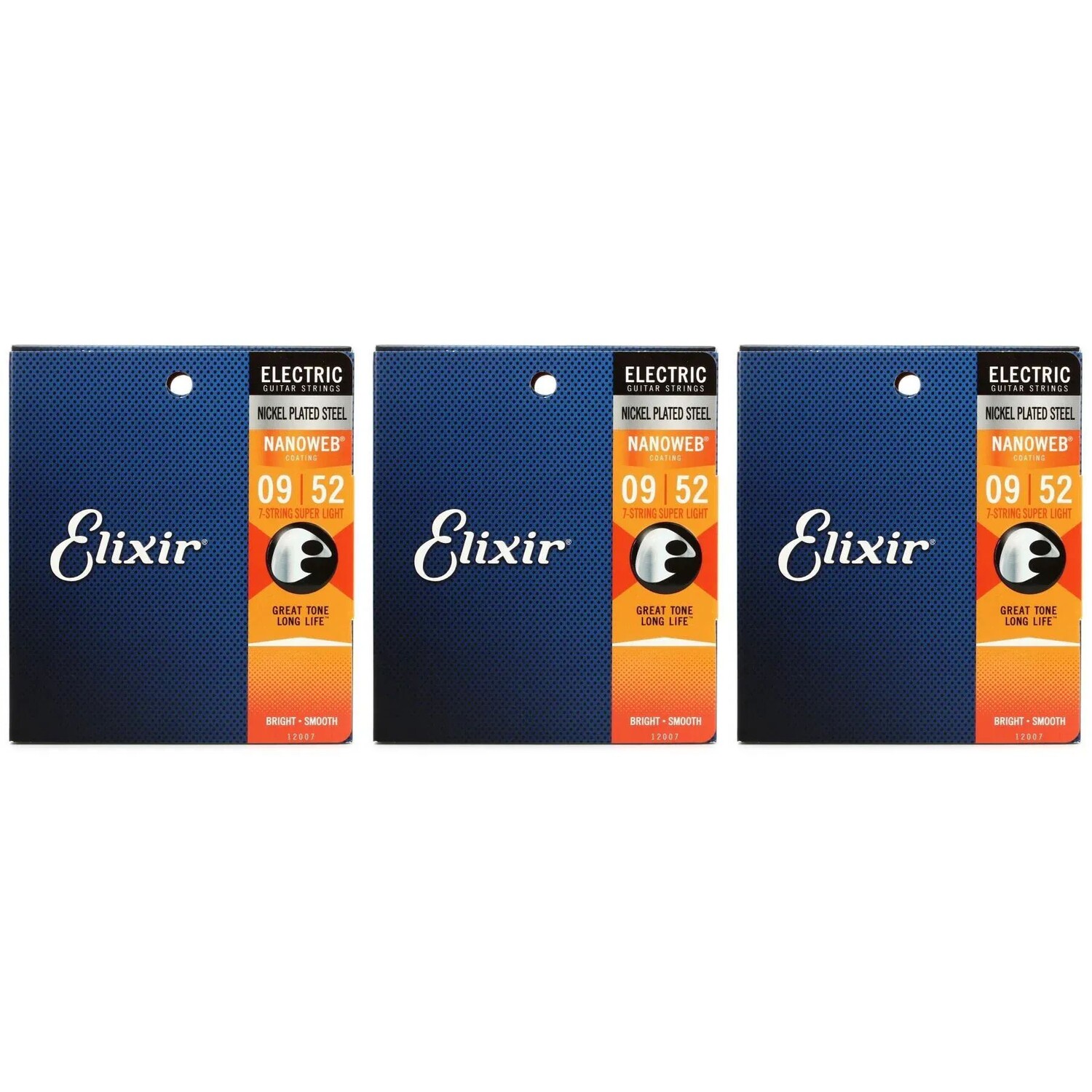 

Elixir Strings 12007 Струны для электрогитары Nanoweb — .009-.052 Супер легкие, 7 струн (3 шт.)