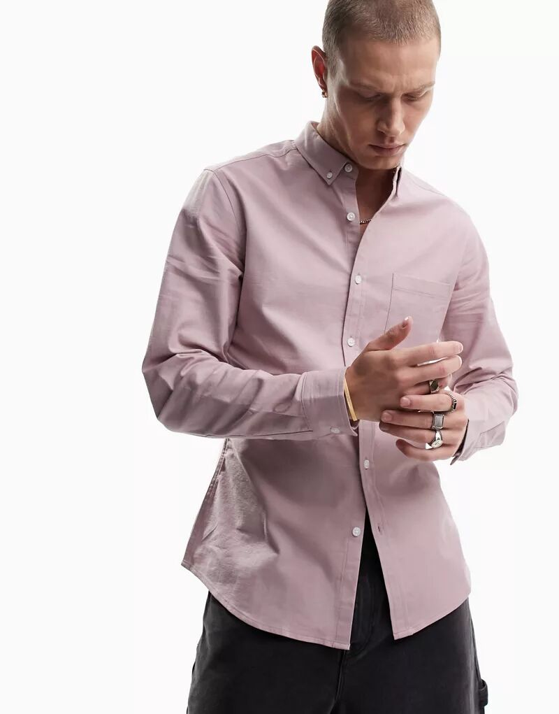 Узкая оксфордская рубашка пыльно-розового кроя ASOS