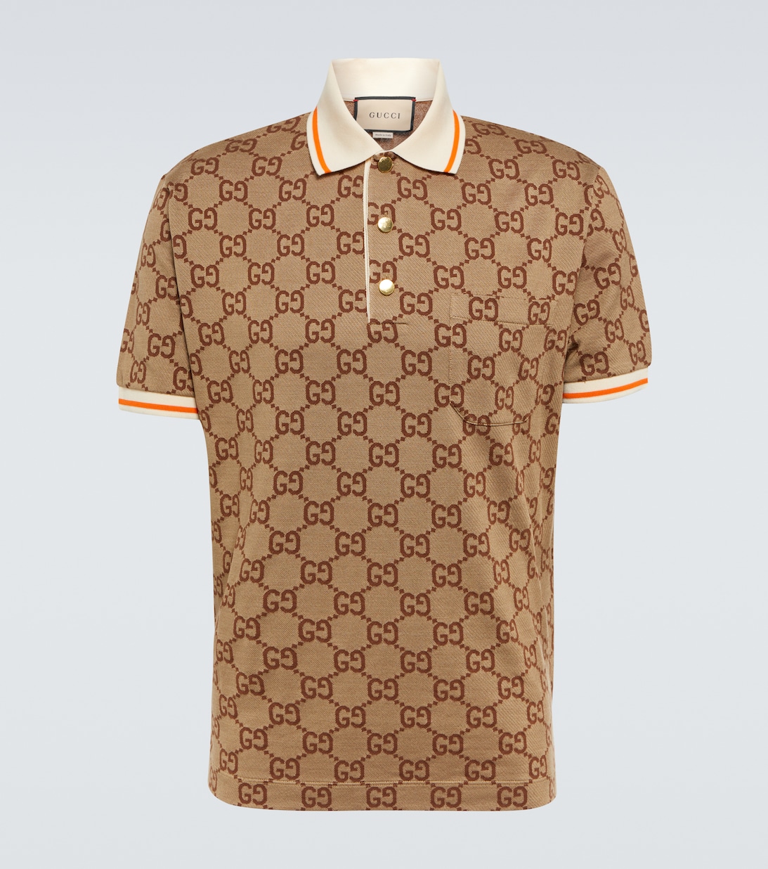 Рубашка поло из жаккарда с узором GG из шелка и хлопка Gucci, коричневый