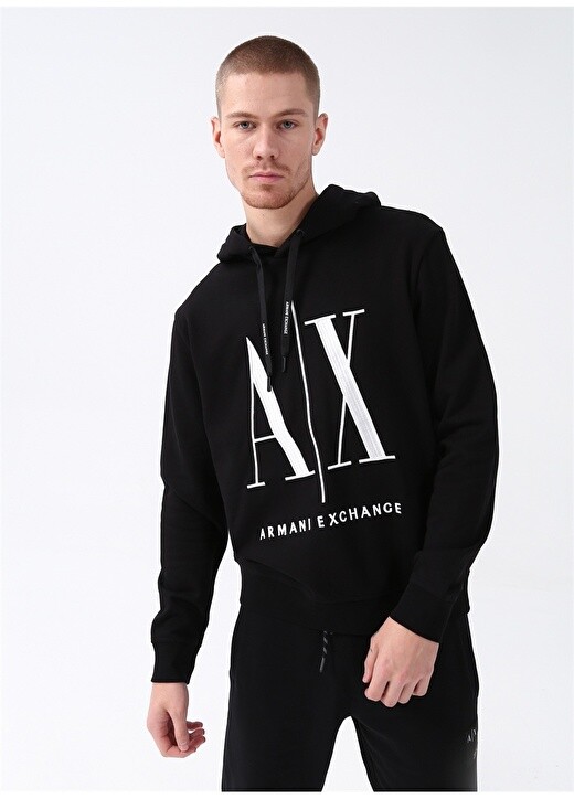 

Черная мужская толстовка с воротником с капюшоном Armani Exchange, Черный