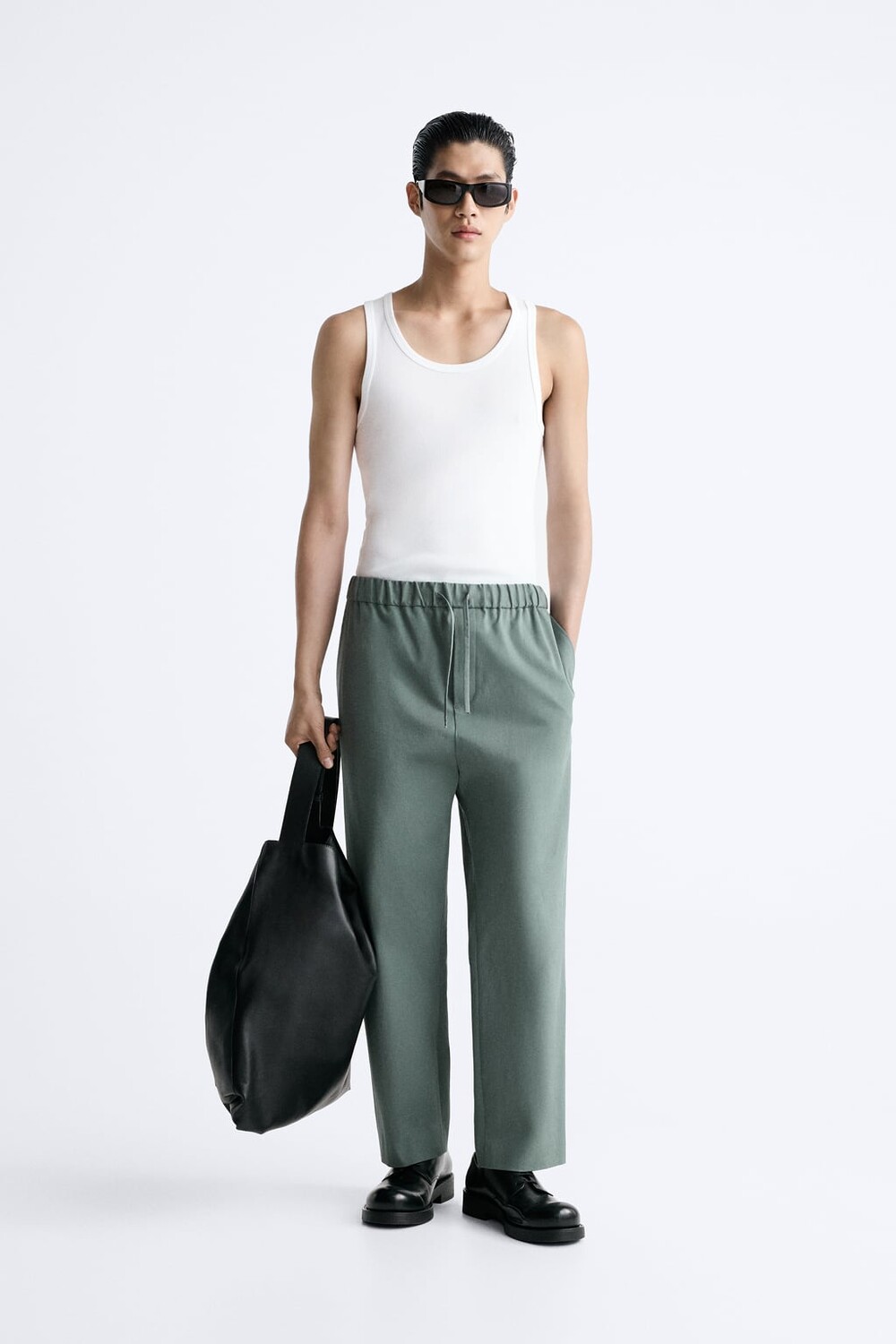 

Брюки с поясной посадкой ZARA, зеленый