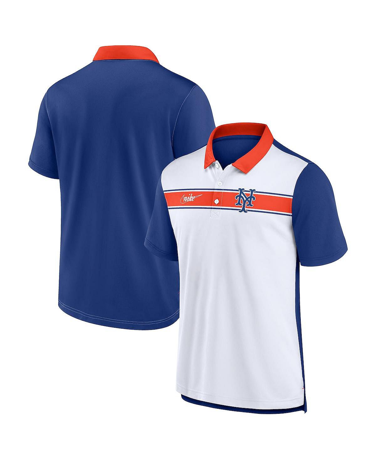 Мужская белая рубашка-поло Royal New York Mets в полоску с перемоткой Nike