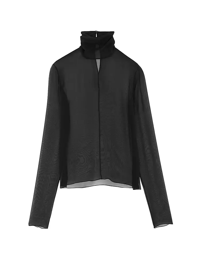 

Блузка с водолазкой из шелкового муслина и крепа Saint Laurent, черный