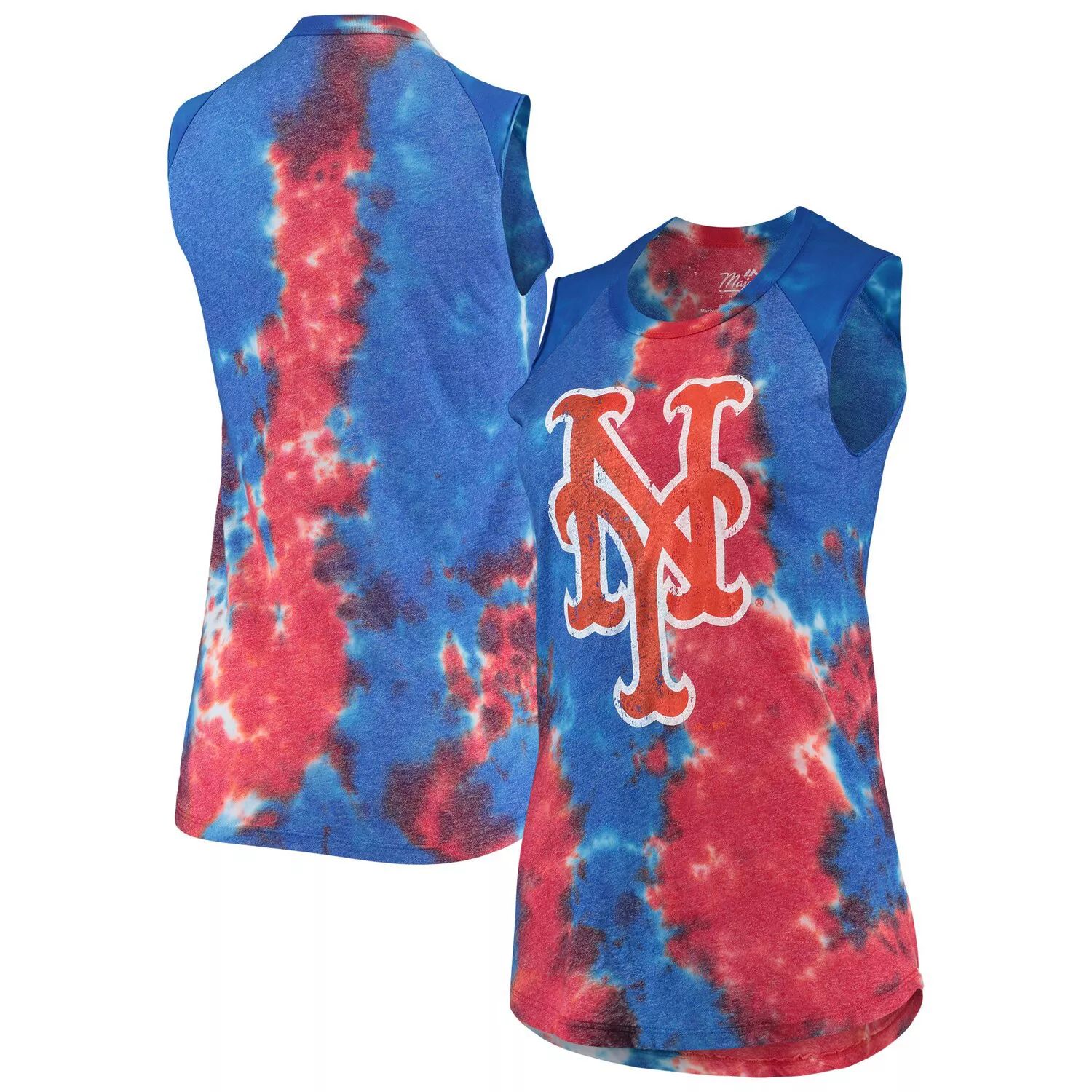 Женская майка Majestic Threads красного/синего цвета New York Mets Tie-Dye Tri-Blend Muscle Tank Majestic