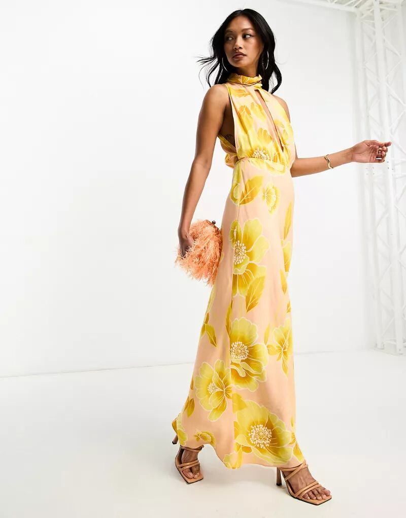 Платье макси с глубоким вырезом и цветочным принтом ASOS кроссовки recykers corsocomo floral print yellow printed
