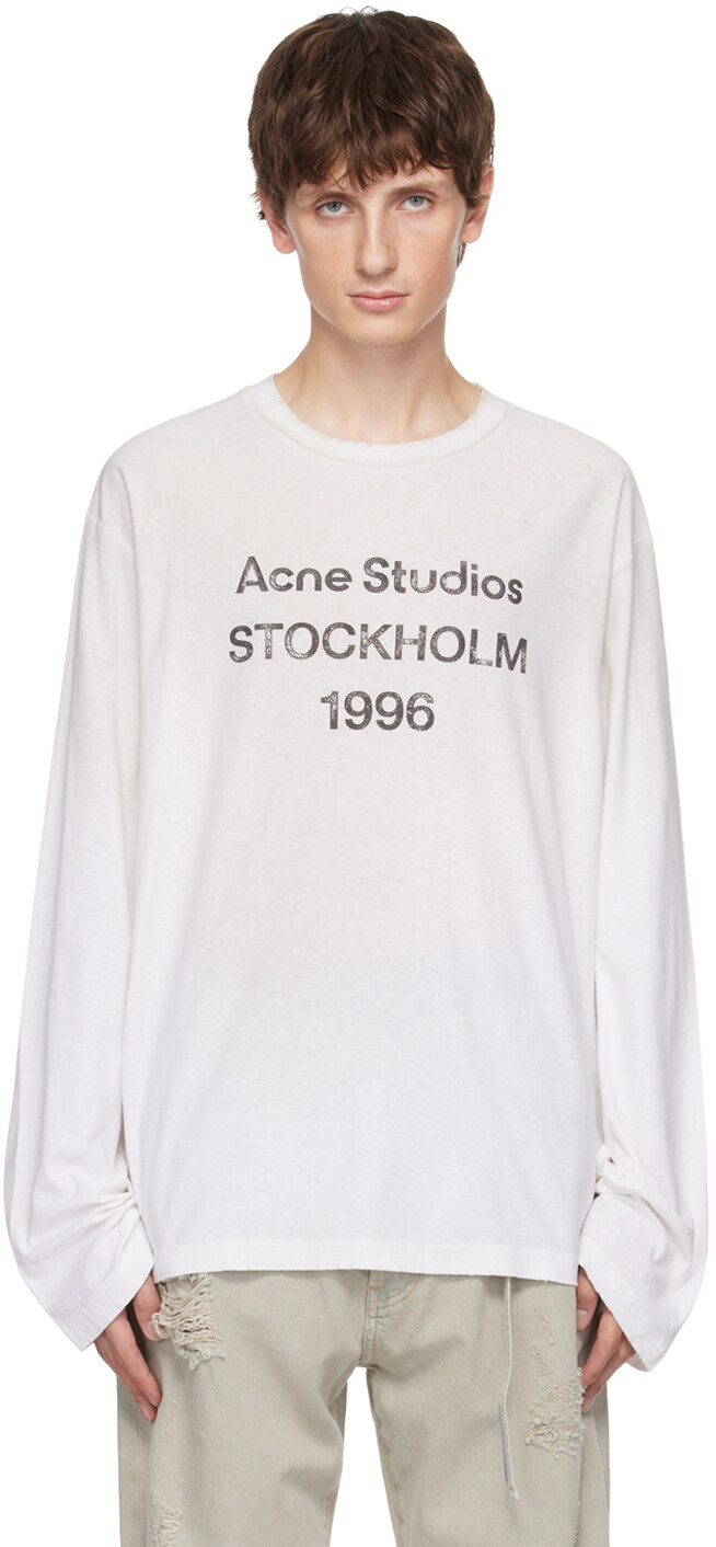 

Белая рваная футболка с длинным рукавом Optic Acne Studios, Белый