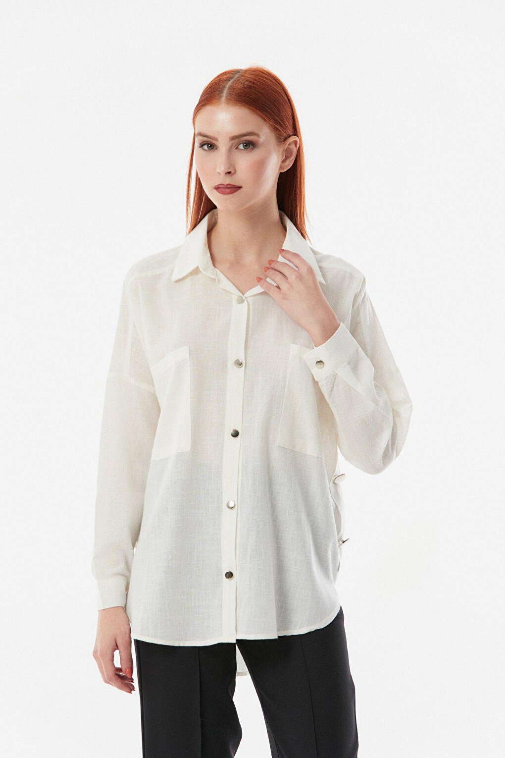 

Повседневная льняная рубашка с двойными карманами и пуговицами Fullamoda, экрю