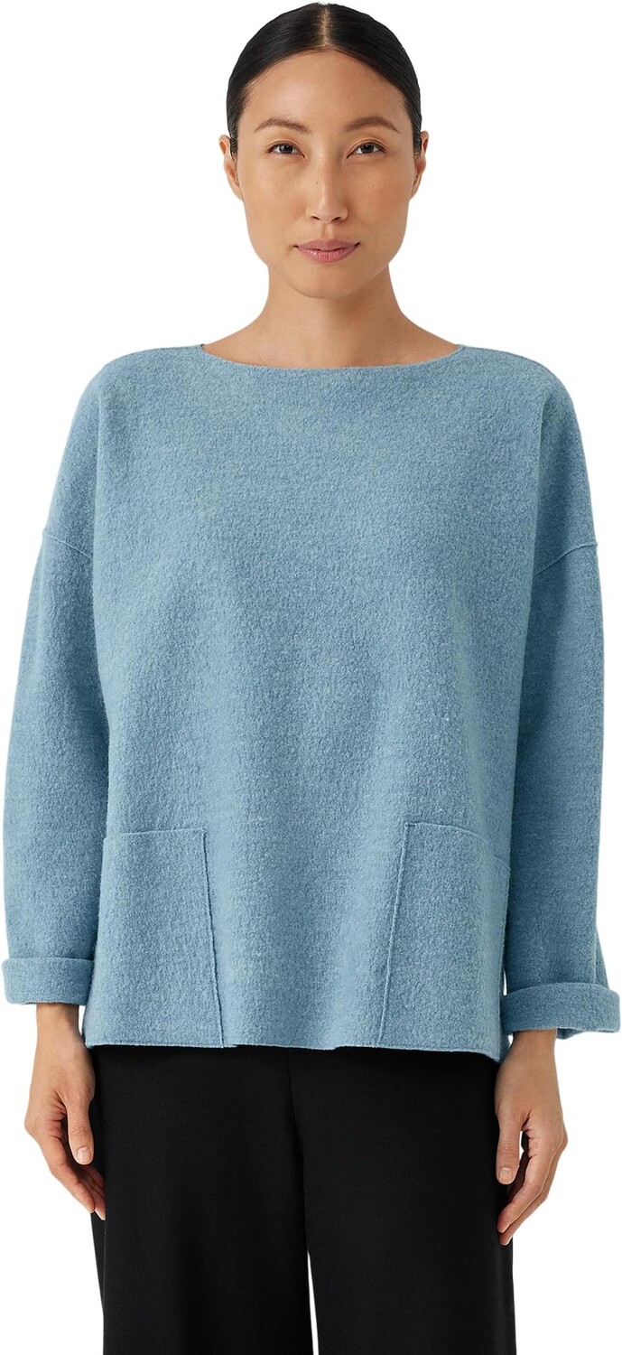 Свитер Bateau Neck Box Top Eileen Fisher, цвет Blue Steel