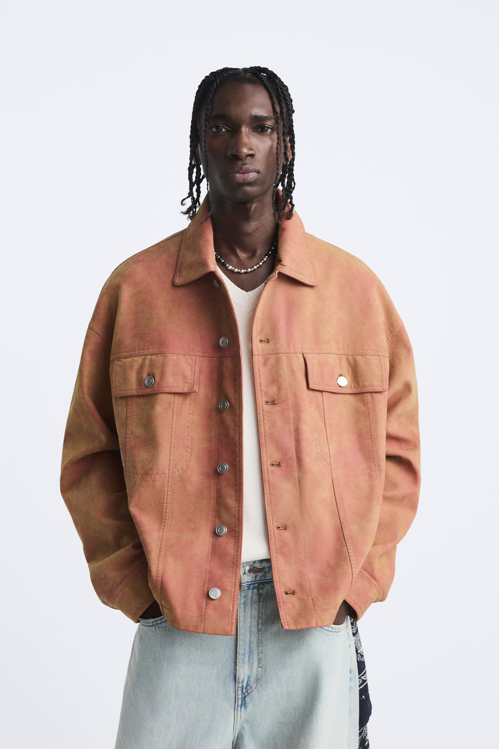 

Куртка из выцветшей искусственной замши ZARA, розовый