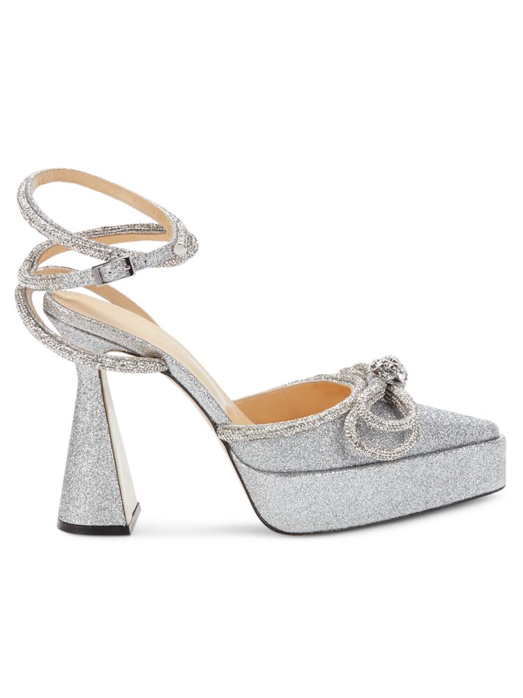 Туфли на расклешенном каблуке с кристаллами на платформе Mach & Mach, серебро туфли на расклешенном каблуке с кристаллами на платформе mach