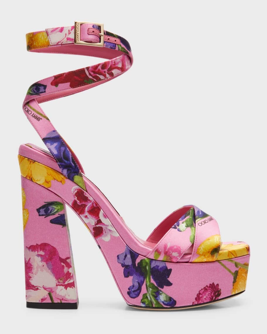 

Модные атласные сандалии Gaia с цветочным принтом на платформе Jimmy Choo