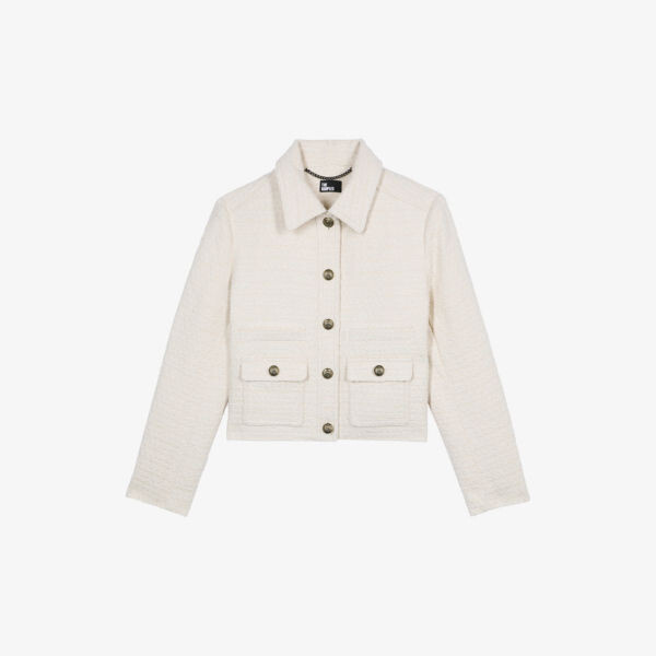 

Укороченная текстурированная куртка на пуговицах из смесового хлопка The Kooples, экрю