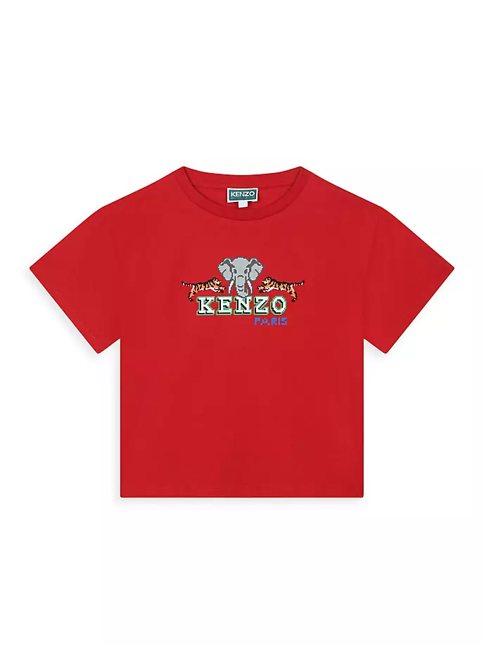 

Футболка с круглым вырезом с цифровым логотипом Little Boy's & Boy's Kenzo, красный