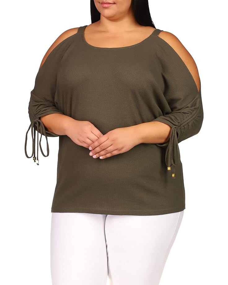 

Топ Michael Kors Plus Size Waffle Ruche Sleeve Top, цвет Ivy