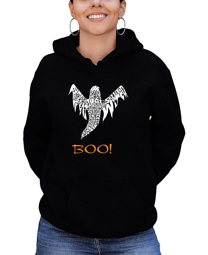 Женская толстовка с капюшоном Halloween Ghost Word Art LA Pop Art, черный