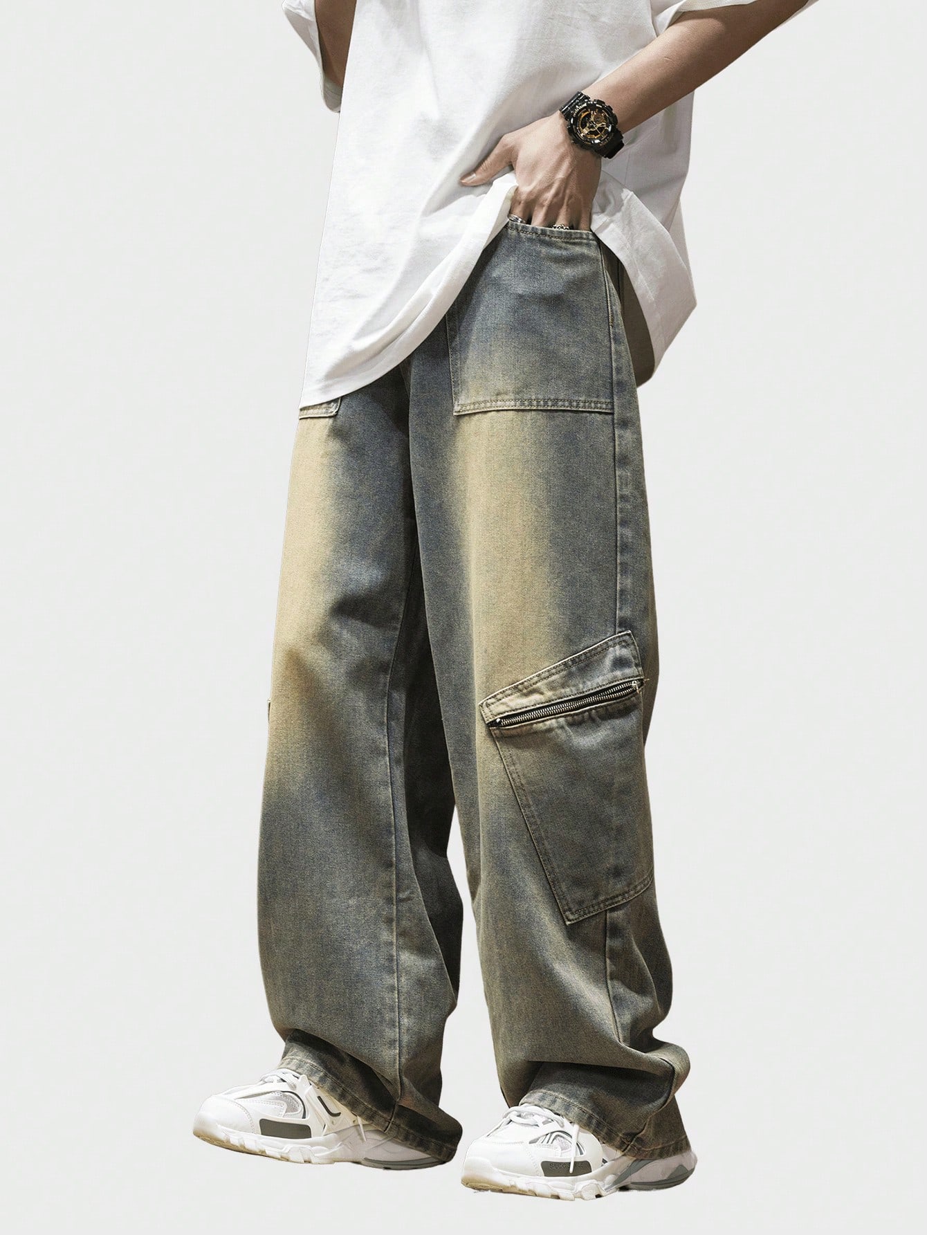 ROMWE Street Life мужские винтажные потертые джинсы-карго, бронза