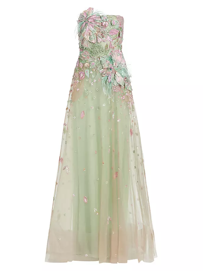 

Тюлевое платье без бретелек с бисером Elie Saab, цвет multicolor pastel