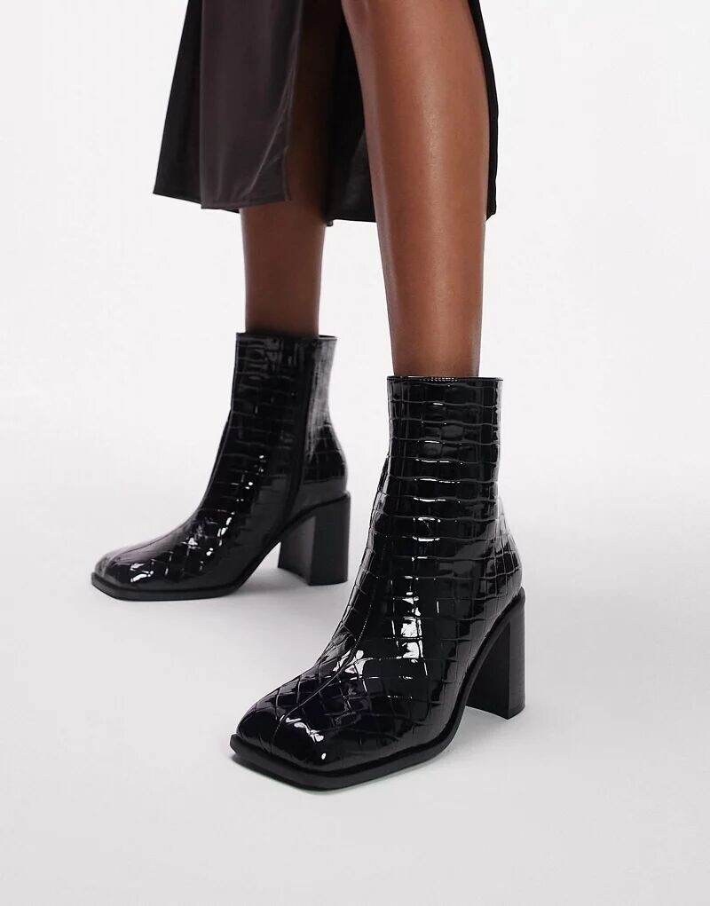 

Черные ботинки на блочном каблуке Topshop Wide Fit Mae
