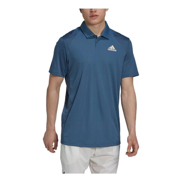 Футболка Men's adidas Solid Color Logo Printing Short Sleeve Blue Polo Shirt, синий