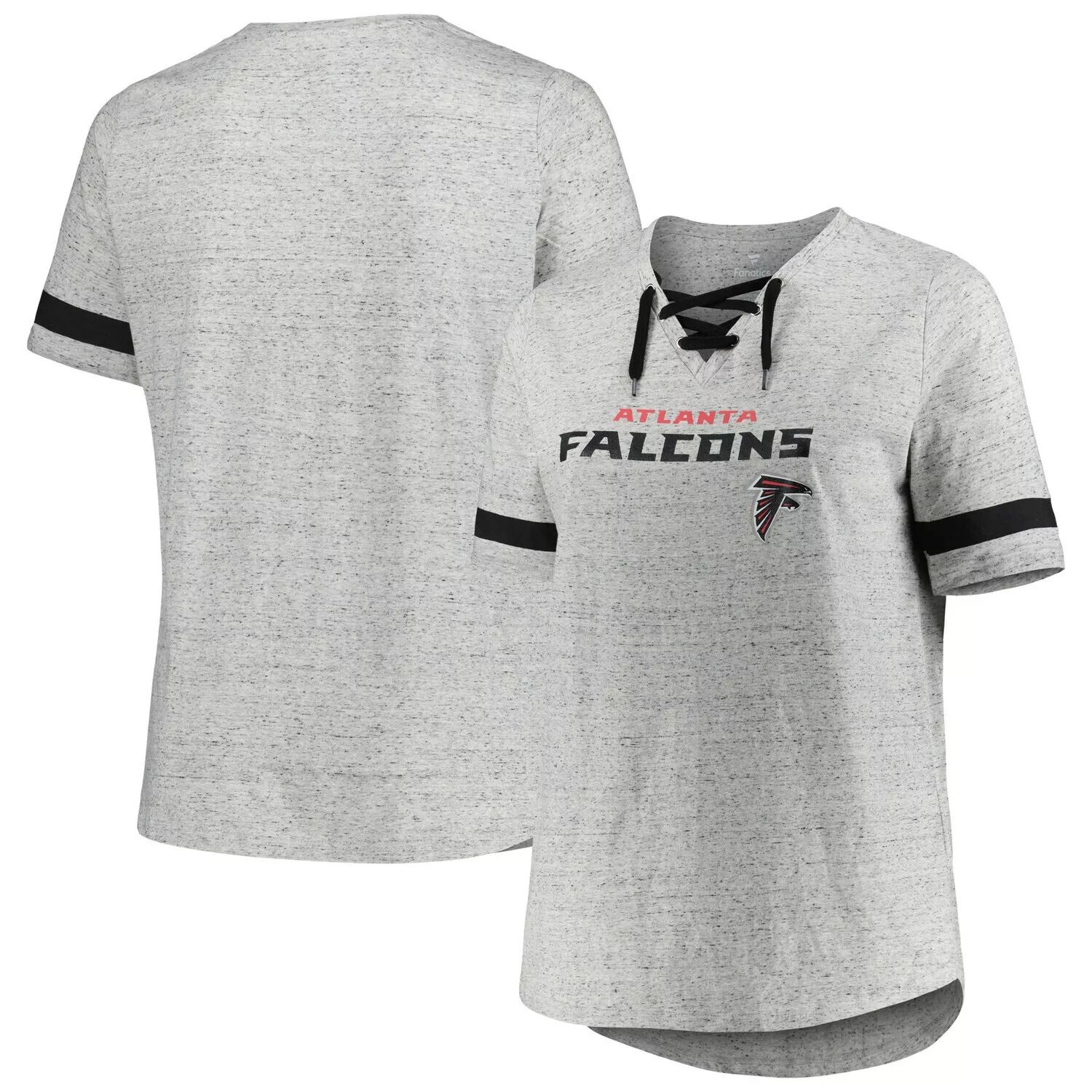 

Женская футболка больших размеров с v-образным вырезом на шнуровке Atlanta Falcons Heather Grey