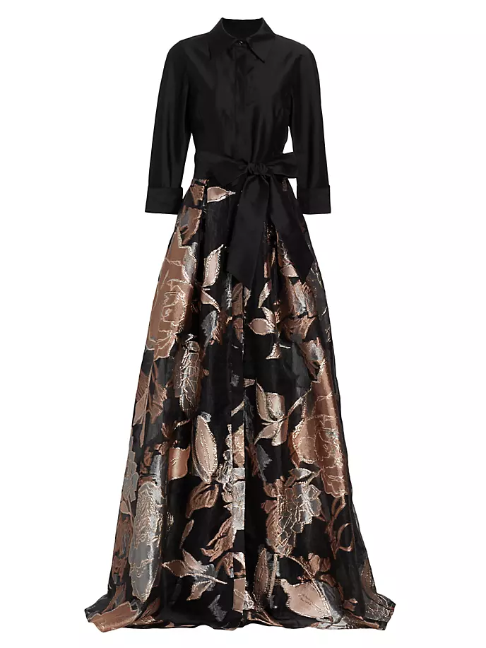 Жаккардовое платье с металлизированным цветочным принтом Teri Jon By Rickie Freeman, черный