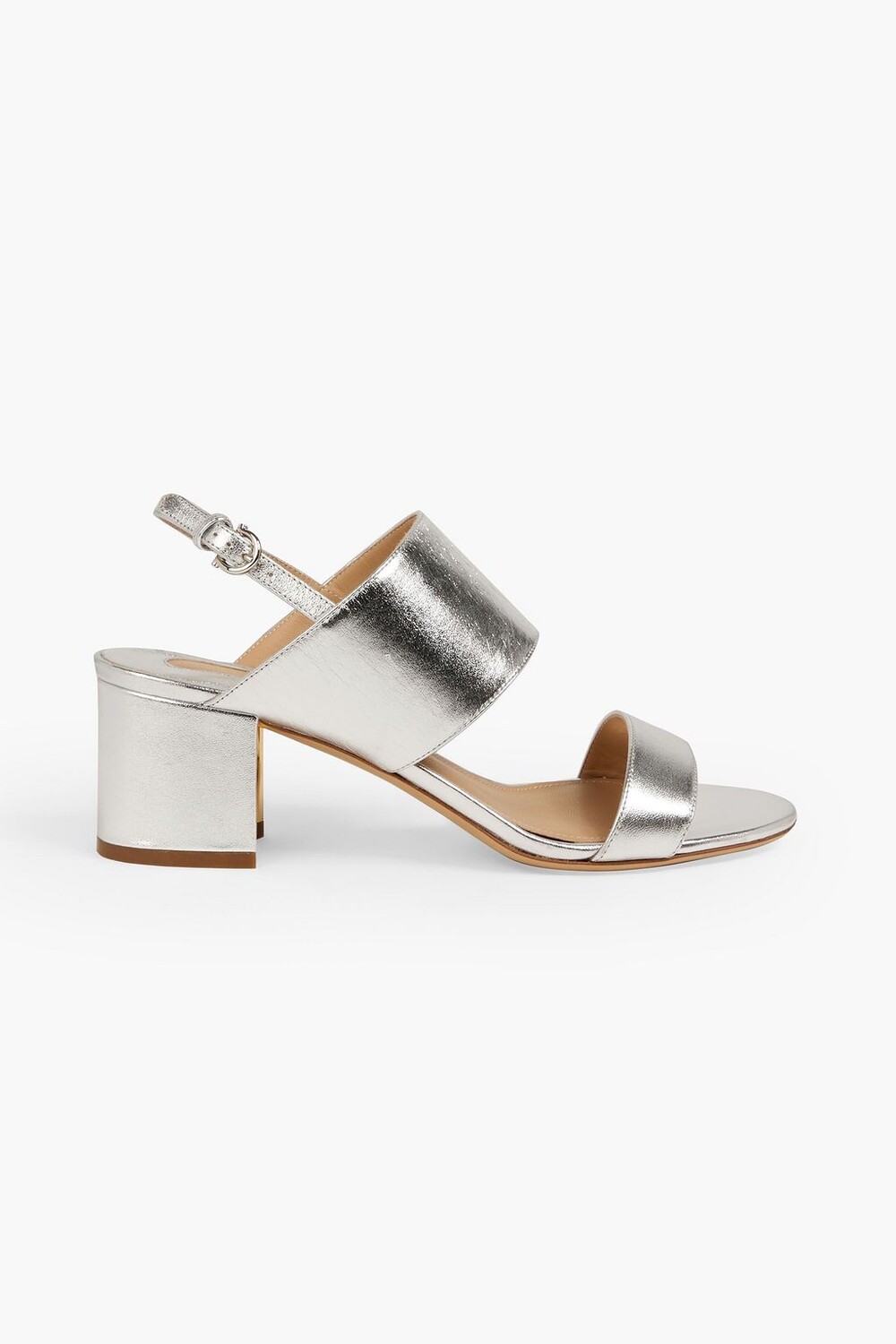 

Босоножки Mesola из металлизированной кожи с пяткой на пятке FERRAGAMO, серебряный