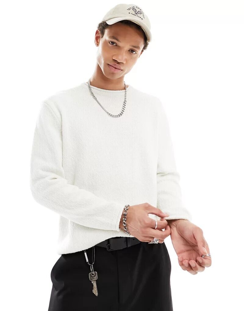 

Свитер Pull&Bear из структурированной тонкой вязки цвета экрю