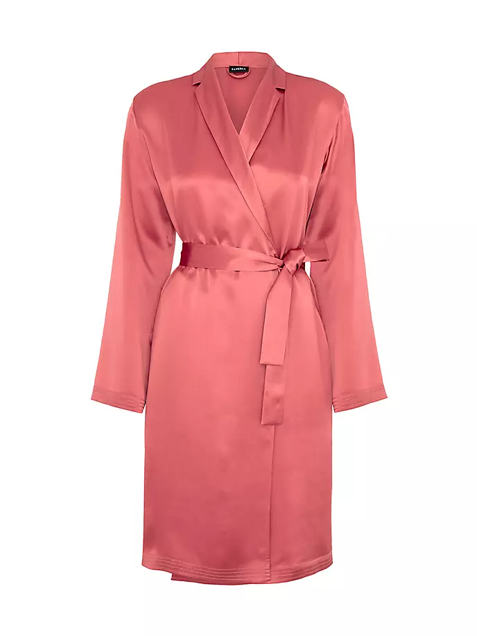 Короткий атласный шелковый халат La Perla, цвет rose noisette цена и фото