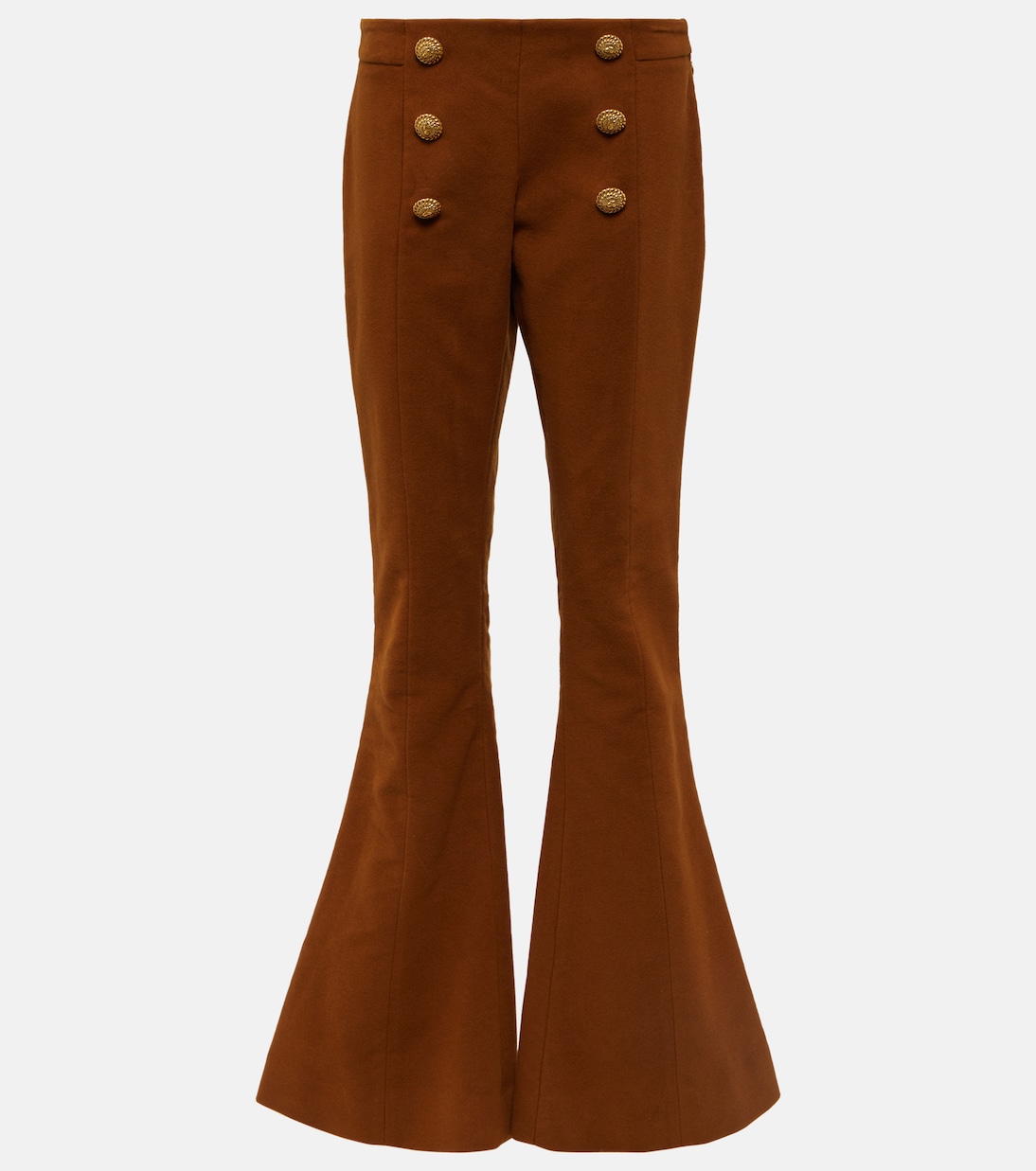 Расклешенные хлопковые брюки с низкой посадкой Balmain, коричневый