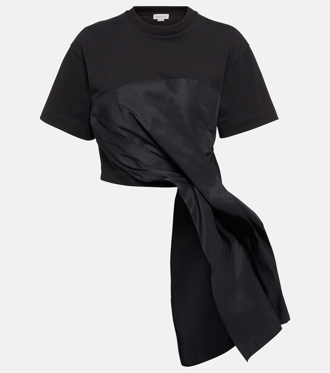 

Асимметричная футболка Hybrid Drape из хлопка и фая ALEXANDER MCQUEEN, черный
