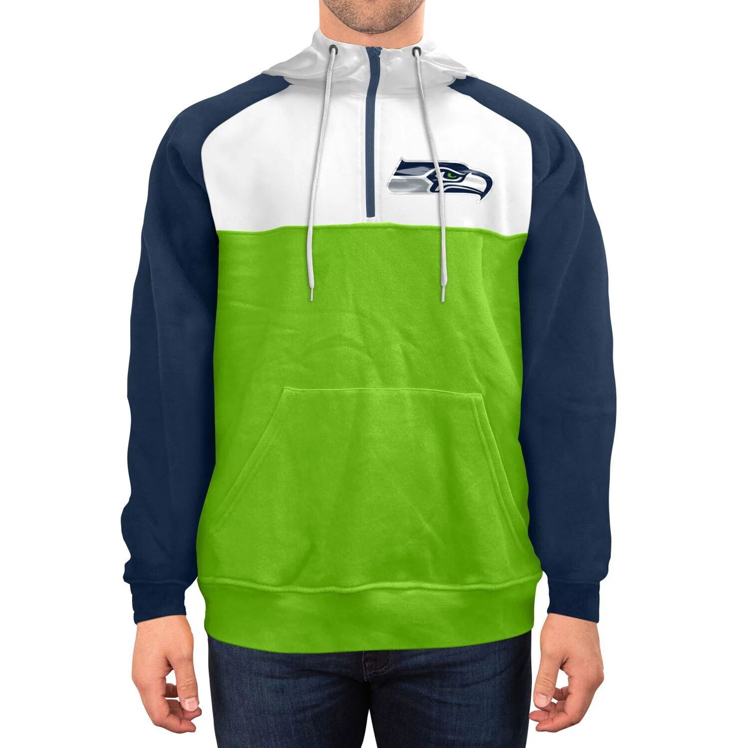 

Мужская неоново-зеленая/белая куртка с капюшоном Seattle Seahawks Gametime с молнией четверти New Era, Зеленый