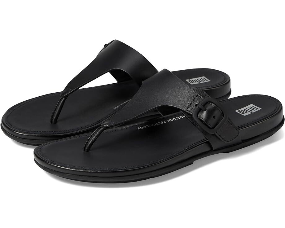 

Сандалии FitFlop Gracie Rubber-Buckle Leather Toe Post Sandals, цвет All Black