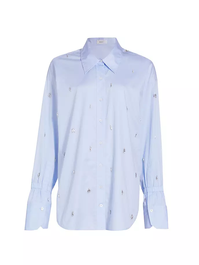 Хлопковая рубашка Monica High-Low с кристаллами A.L.C., цвет sky blue цена и фото