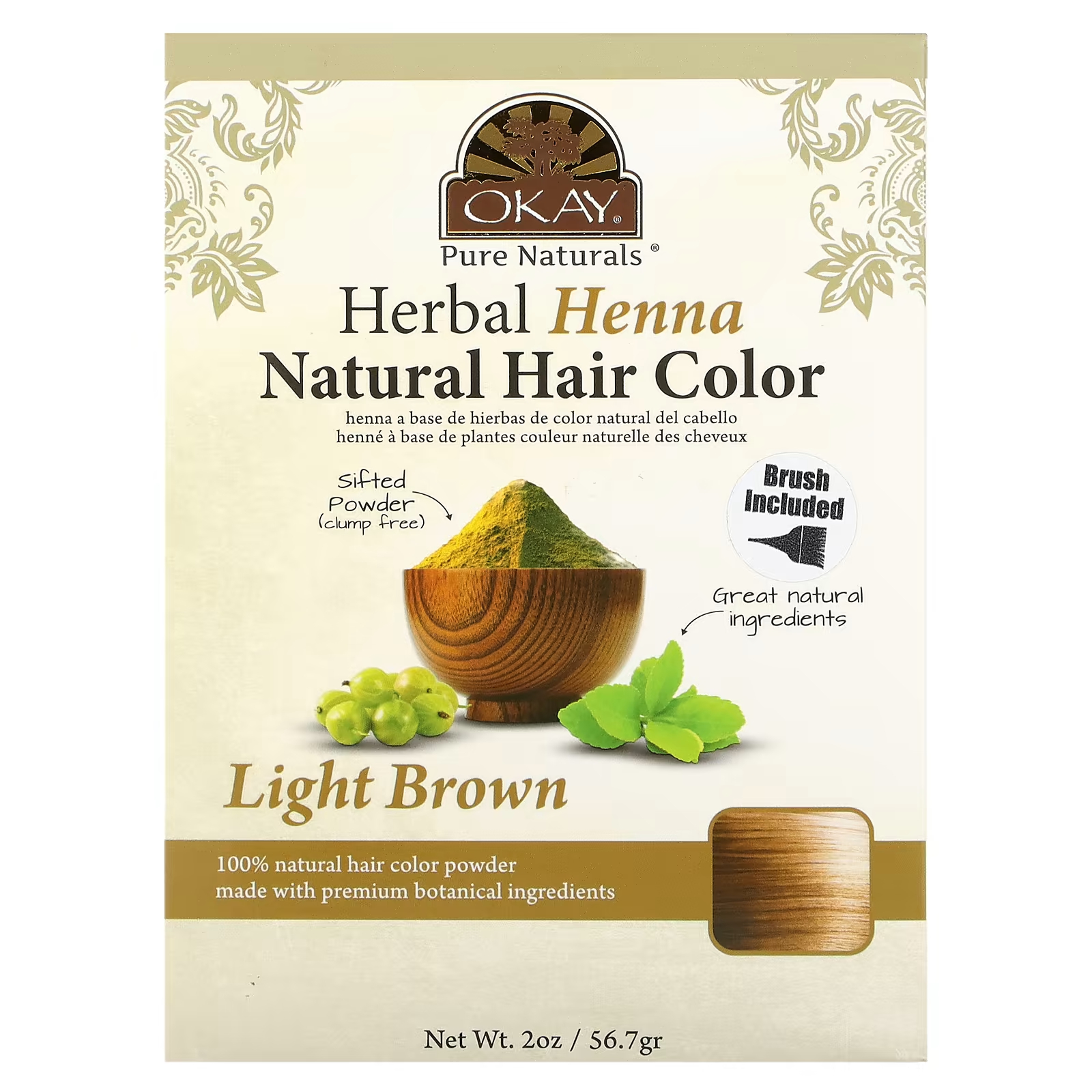 Краска для волос Okay Pure Naturals с травяной хной, светло-коричневый хорошо pure naturals хна стойкая краска для волос коричневый 2 унции 56 7 г okay pure naturals