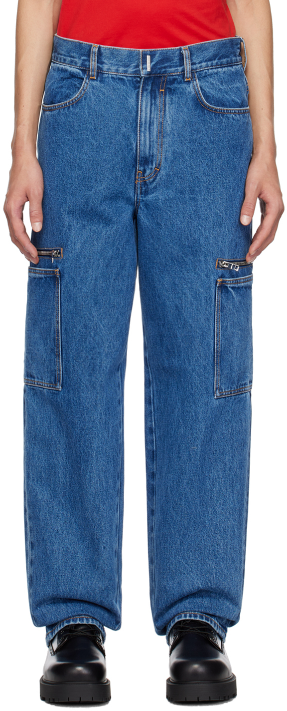 Синие джинсовые брюки карго под мрамор Givenchy