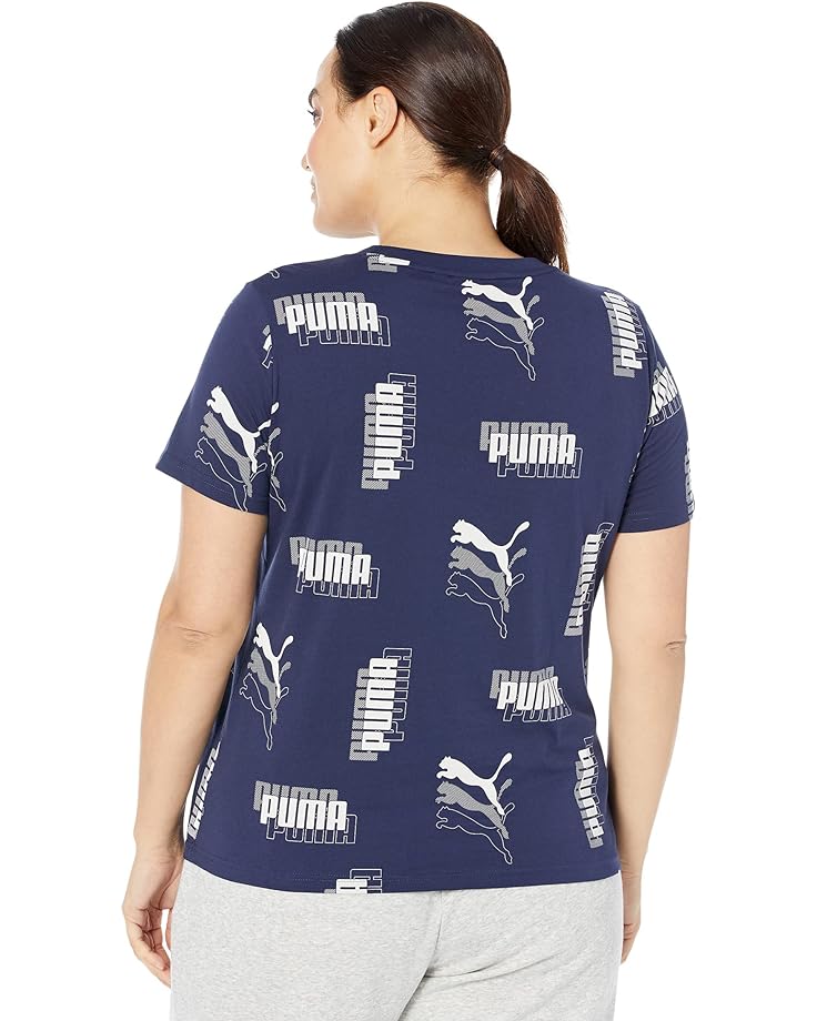 lacoste all over print logo Футболка PUMA Plus Size Power All Over Print Tee, цвет Peacoat/All Over Print