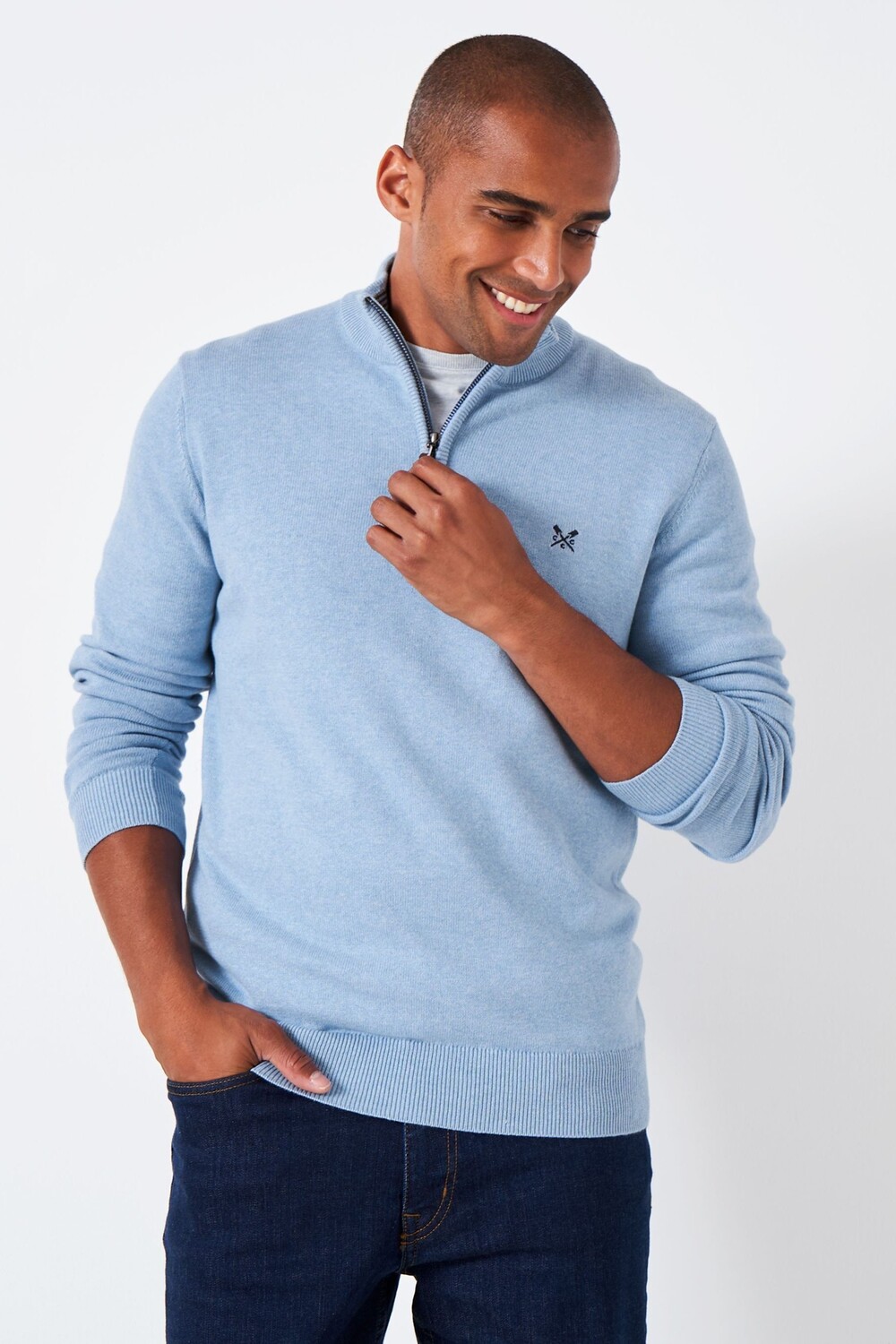 

Голубой классический хлопковый свитер от бренда Crew Clothing Company, синий