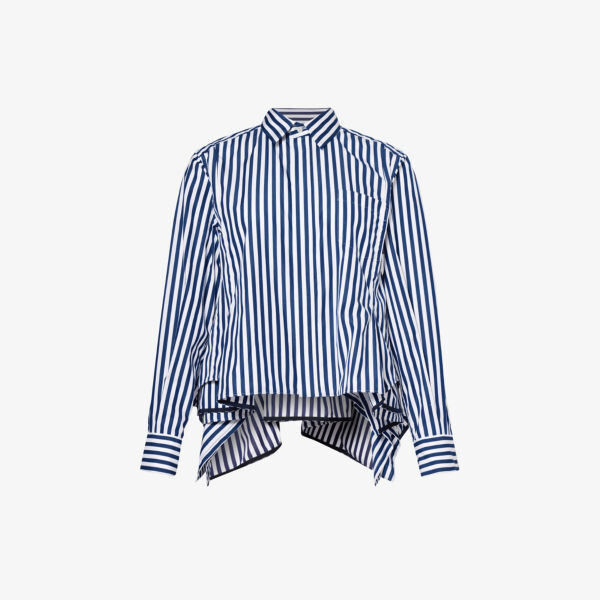 

Рубашка из хлопкового поплина в полоску с вставкой-годе Sacai, цвет navy stripe