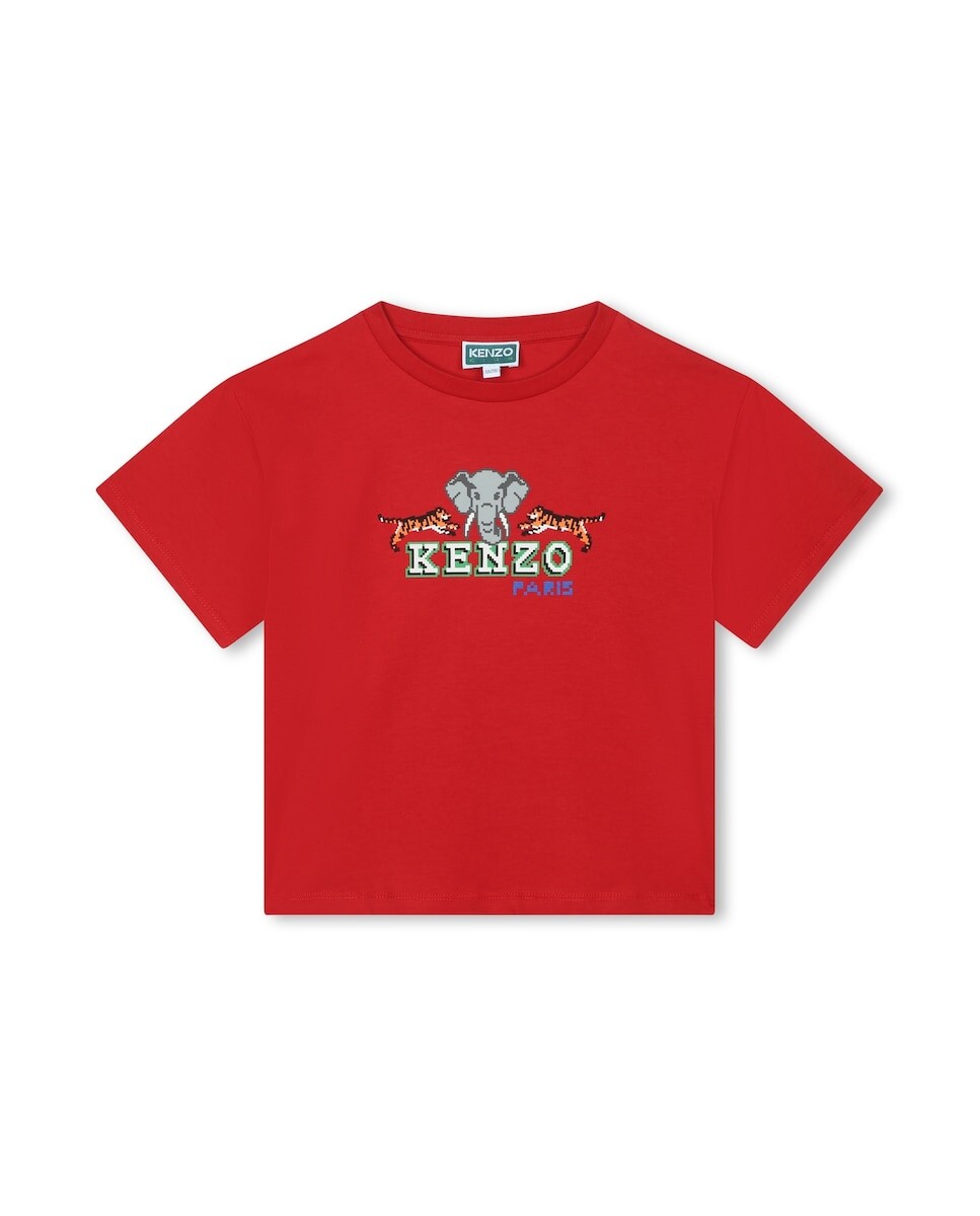 

Футболка для мальчика из 100% хлопка с рисунком спереди Kenzo, красный