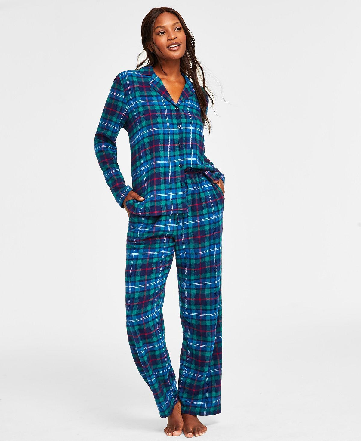 

Женский хлопковый пижамный комплект с надрезом в клетку Family Pajamas