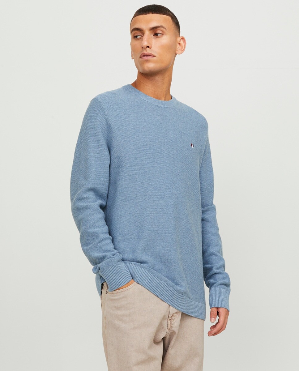 

Мужской вязаный свитер с вышивкой Jack & Jones, светло-синий
