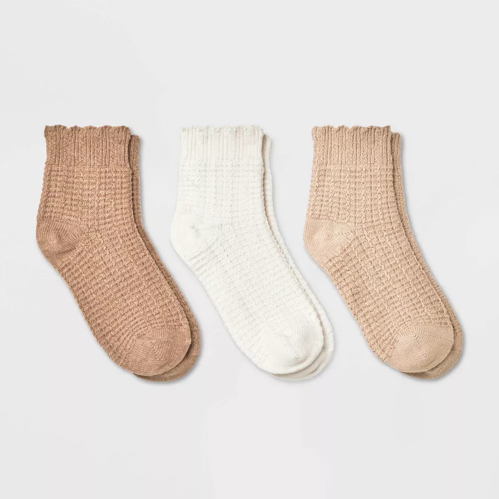 

Женские носки Scallop Edge 3pk Ankle Socks Universal Thread, цвет Oatmeal/Cream/Brown