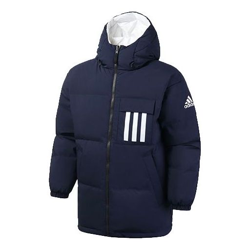 Пуховик adidas Reversible hooded Sports Down Jacket Navy Blue, синий пуховик adidas logo hooded down jacket navy blue синий
