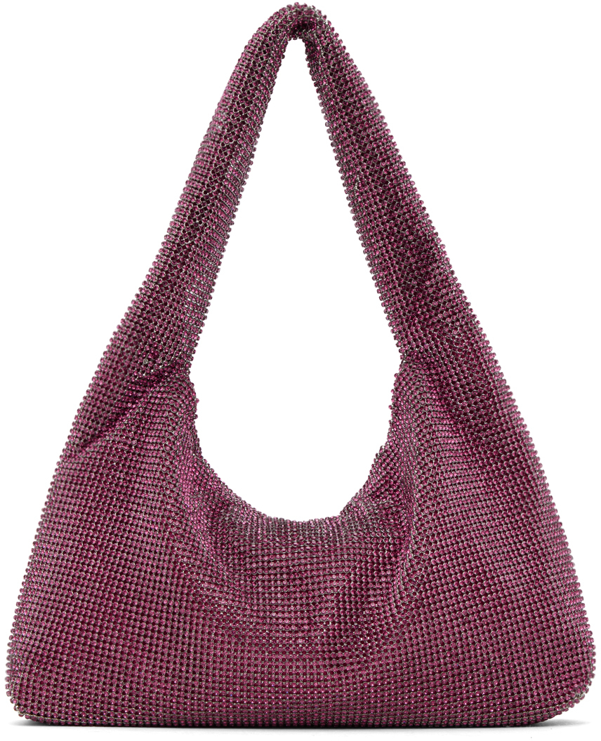 Розовая мини-сумка подмышки из кристаллической сетки Kara, цвет Fuchsia