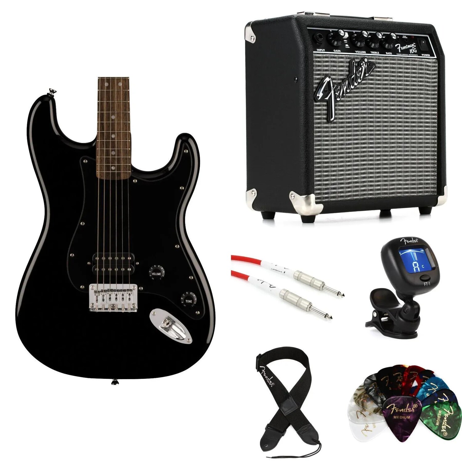 

Комплект электрогитары Squier Sonic Stratocaster HT и усилителя Fender — черный