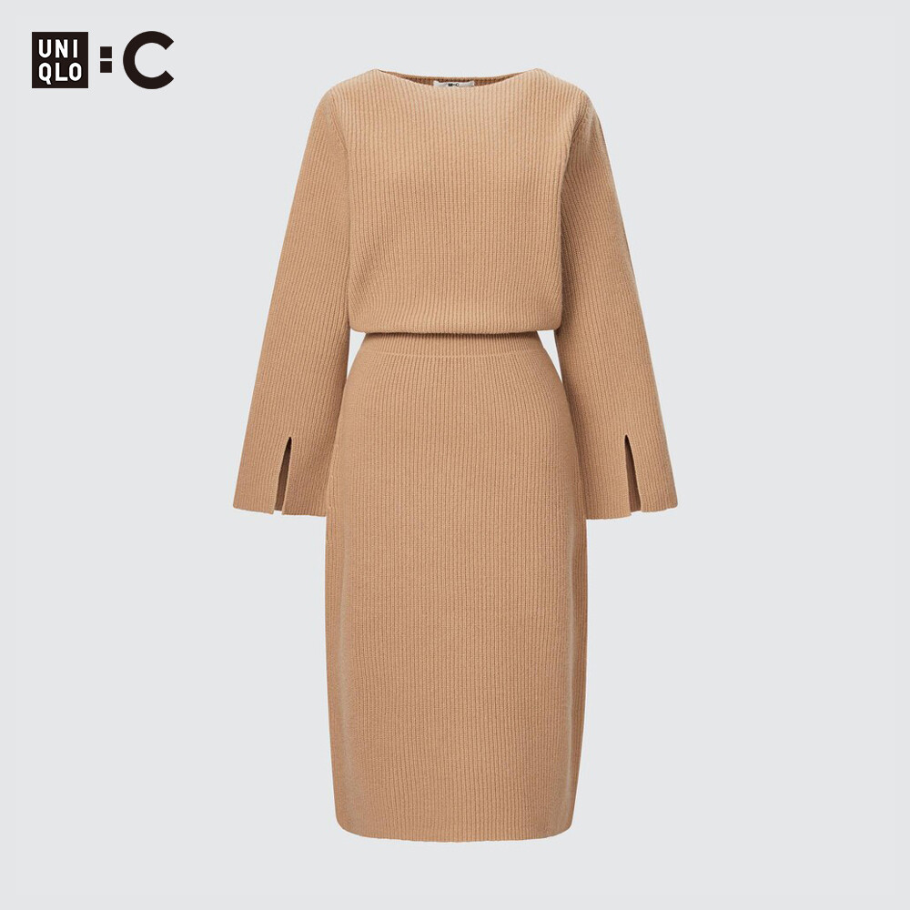 

Женское платье Uniqlo с длинными рукавами, темно-бежевый