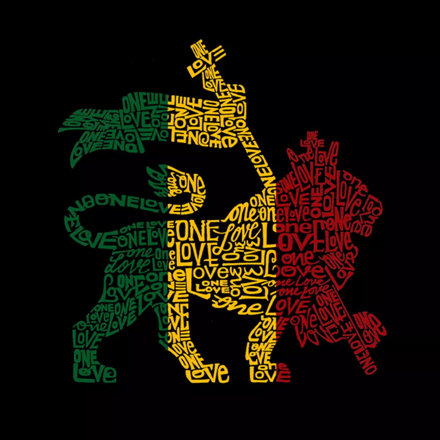 Rasta Lion - One Love - мужская футболка с длинным рукавом с надписью Word Art LA Pop Art