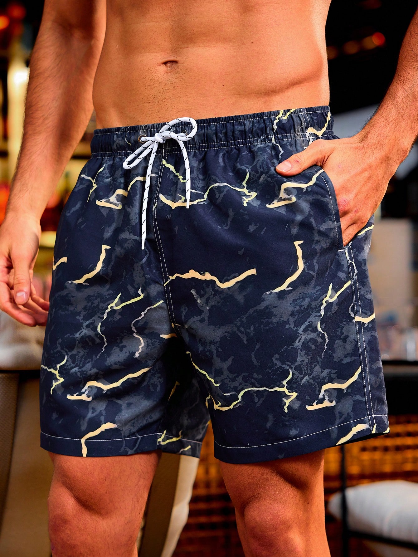 Мужские пляжные шорты на шнурке с мраморным принтом, шорты для плавания, многоцветный цена и фото